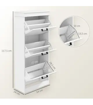 Zapatero Estrecho con 3 Puertas Abatibles Estantes Ajustables para 15 Pares de Zapatos Blanco