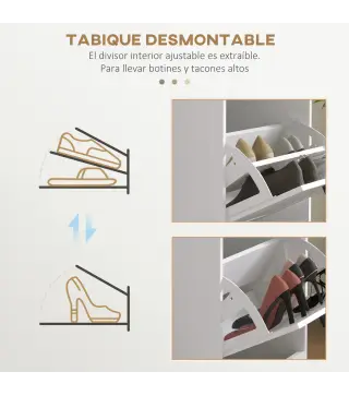 Zapatero Estrecho con 3 Puertas Abatibles Estantes Ajustables para 15 Pares de Zapatos Blanco