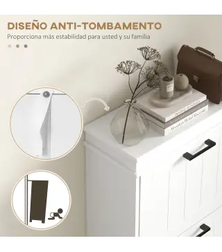 Zapatero Estrecho con 3 Puertas Abatibles Estantes Ajustables para 15 Pares de Zapatos Blanco