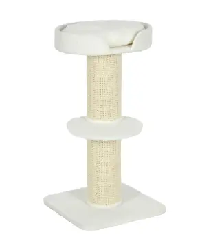 Árbol para Gatos Altura 91 cm de 3 Niveles con Nido Plataforma y Poste de Sisal 45x45x91 cm Crema