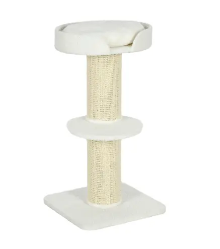 Árbol para Gatos Altura 91 cm de 3 Niveles con Nido Plataforma y Poste de Sisal 45x45x91 cm Crema