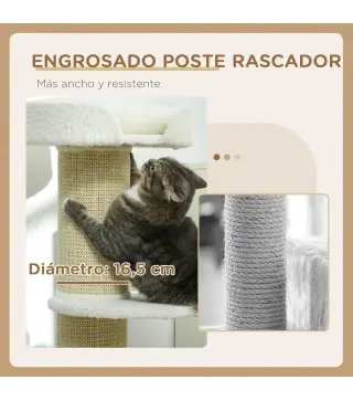 Árbol para Gatos Altura 91 cm de 3 Niveles con Nido Plataforma y Poste de Sisal 45x45x91 cm Crema