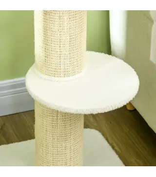 Árbol para Gatos Altura 91 cm de 3 Niveles con Nido Plataforma y Poste de Sisal 45x45x91 cm Crema