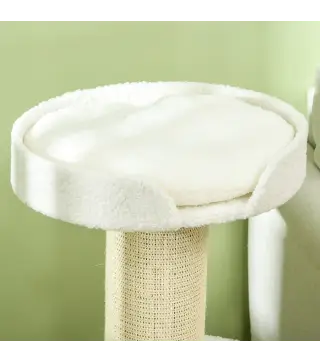 Árbol para Gatos Altura 91 cm de 3 Niveles con Nido Plataforma y Poste de Sisal 45x45x91 cm Crema