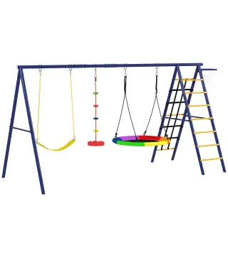 Conjunto de Columpios 6 en 1 para Niños con Nido Escalera Red para Escalar Canasta 350x183x200 cm Multicolor