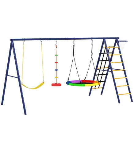 Conjunto de Columpios 6 en 1 para Niños con Nido Escalera Red para Escalar Canasta 350x183x200 cm Multicolor