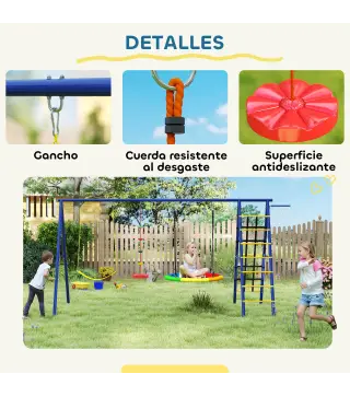 Conjunto de Columpios 6 en 1 para Niños con Nido Escalera Red para Escalar Canasta 350x183x200 cm Multicolor