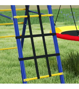 Conjunto de Columpios 6 en 1 para Niños con Nido Escalera Red para Escalar Canasta 350x183x200 cm Multicolor