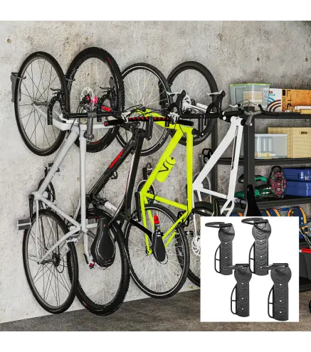 Soportes de Pared para Bicicletas de 4 Piezas Plegables hasta 30 kg con Tornillos para Casa Garaje y Sótano Negro