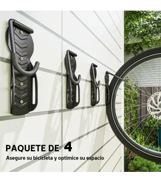 Soportes de Pared para Bicicletas de 4 Piezas Plegables hasta 30 kg con Tornillos para Casa Garaje y Sótano Negro