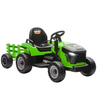 Tractor Eléctrico para Niños con Remolque Desmontable Batería 12V Velocidad 3-5 km/h, Control Remoto 2,4G Verde
