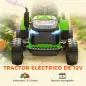 Tractor Eléctrico para Niños con Remolque Desmontable Batería 12V Velocidad 3-5 km/h, Control Remoto 2,4G Verde
