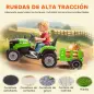 Tractor Eléctrico para Niños con Remolque Desmontable Batería 12V Velocidad 3-5 km/h, Control Remoto 2,4G Verde