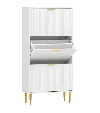 Zapatero Estrecho con 3 Puertas Acanaladas con Estantes Ajustables para 18 Pares de Zapatos 60x24x122,5 cm Blanco