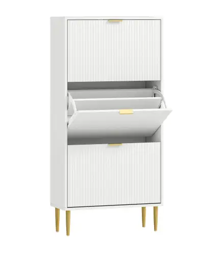 Zapatero Estrecho con 3 Puertas Acanaladas con Estantes Ajustables para 18 Pares de Zapatos 60x24x122,5 cm Blanco