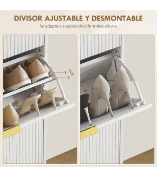 Zapatero Estrecho con 3 Puertas Acanaladas con Estantes Ajustables para 18 Pares de Zapatos 60x24x122,5 cm Blanco