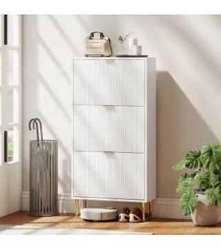 Zapatero Estrecho con 3 Puertas Acanaladas con Estantes Ajustables para 18 Pares de Zapatos 60x24x122,5 cm Blanco