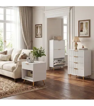 Zapatero Estrecho con 3 Puertas Acanaladas con Estantes Ajustables para 18 Pares de Zapatos 60x24x122,5 cm Blanco