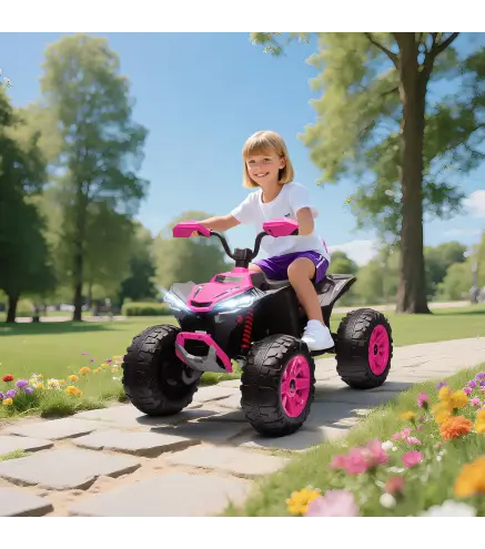 Quad Eléctrico para Niños de 3-8 Años 24V con 2 Motores Velocidad hasta 6,5 km/h Ruedas con Suspensión Rosa
