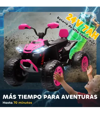 Quad Eléctrico para Niños de 3-8 Años 24V con 2 Motores Velocidad hasta 6,5 km/h Ruedas con Suspensión Rosa