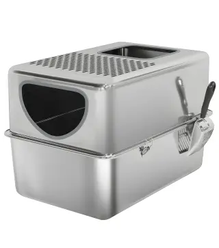 Arenero para Gatos de Acero Inoxidable XL Arenero con Pala Aberturas Dobles Fácil de limpiar Plata