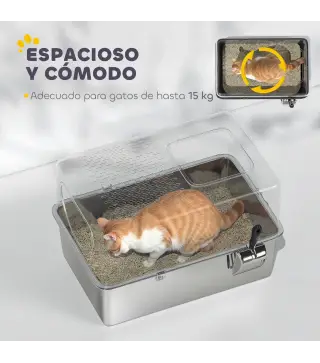 Arenero para Gatos de Acero Inoxidable XL Arenero con Pala Aberturas Dobles Fácil de limpiar Plata