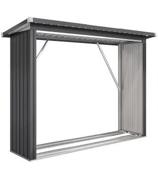 Casetilla para Leña de Acero Galvanizado con Base Elevada y Techo Inclinado 213x66,5x150 cm Gris Oscuro