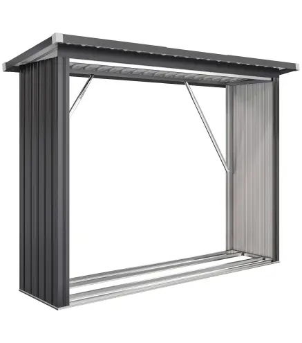 Casetilla para Leña de Acero Galvanizado con Base Elevada y Techo Inclinado 213x66,5x150 cm Gris Oscuro