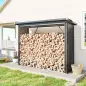 Casetilla para Leña de Acero Galvanizado con Base Elevada y Techo Inclinado 213x66,5x150 cm Gris Oscuro