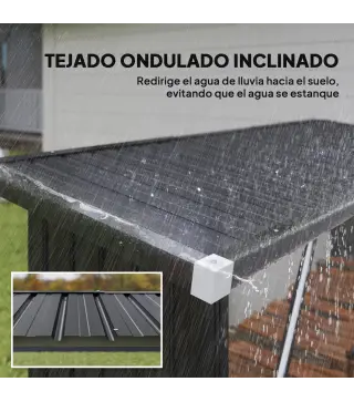 Casetilla para Leña de Acero Galvanizado con Base Elevada y Techo Inclinado 213x66,5x150 cm Gris Oscuro
