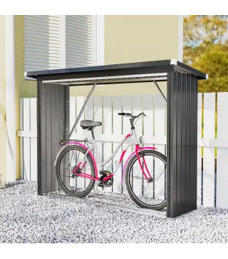 Casetilla para Leña de Acero Galvanizado con Base Elevada y Techo Inclinado 213x66,5x150 cm Gris Oscuro