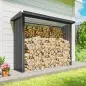Casetilla para Leña de Acero Galvanizado con Base Elevada y Techo Inclinado 213x66,5x150 cm Gris Oscuro