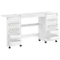 Mesa de Costura Plegable con 6 Ruedas 20 Clavijas para Hilos 4 Compartimentos Estante Blanco