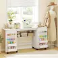 Mesa de Costura Plegable con 6 Ruedas 20 Clavijas para Hilos 4 Compartimentos Estante Blanco