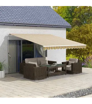 Toldo para Balcón 350x250 cm con Manivela de Metal Impermeable y Anti-UV para Jardín Terraza Ventanas Gris y Amarillo