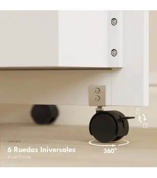 Mesa de Costura Plegable con 6 Ruedas 20 Clavijas para Hilos 4 Compartimentos Estante Blanco