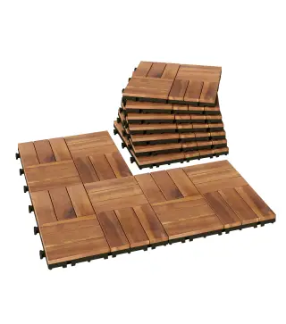 Set de 10 Piezas Baldosas de Exterior de Madera 31x31 cm 0,91 m² Suelo de Jardín Exterior Antideslizantes Marrón Oscuro