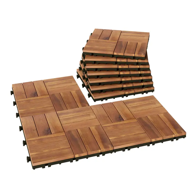 Set de 10 Piezas Baldosas de Exterior de Madera 31x31 cm 0,91 m² Suelo de Jardín Exterior Antideslizantes Marrón Oscuro