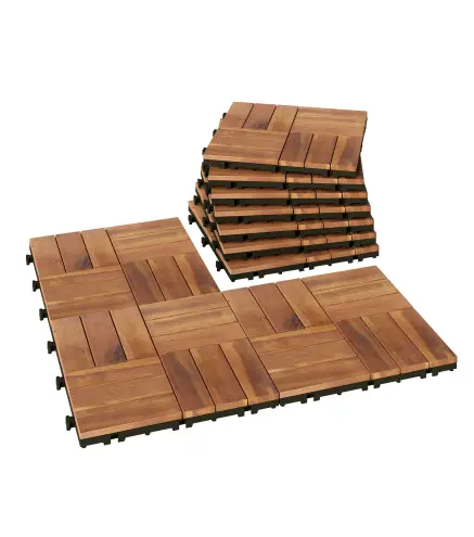 Set de 10 Piezas Baldosas de Exterior de Madera 31x31 cm 0,91 m² Suelo de Jardín Exterior Antideslizantes Marrón Oscuro