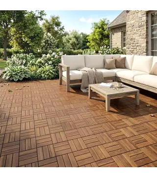 Set de 10 Piezas Baldosas de Exterior de Madera 31x31 cm 0,91 m² Suelo de Jardín Exterior Antideslizantes Marrón Oscuro