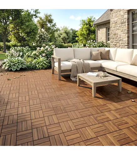 Set de 10 Piezas Baldosas de Exterior de Madera 31x31 cm 0,91 m² Suelo de Jardín Exterior Antideslizantes Marrón Oscuro