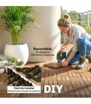 Set de 10 Piezas Baldosas de Exterior de Madera 31x31 cm 0,91 m² Suelo de Jardín Exterior Antideslizantes Marrón Oscuro