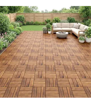 Set de 10 Piezas Baldosas de Exterior de Madera 31x31 cm 0,91 m² Suelo de Jardín Exterior Antideslizantes Marrón Oscuro