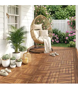 Set de 10 Piezas Baldosas de Exterior de Madera 31x31 cm 0,91 m² Suelo de Jardín Exterior Antideslizantes Marrón Oscuro