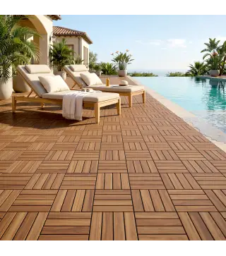 Set de 10 Piezas Baldosas de Exterior de Madera 31x31 cm 0,91 m² Suelo de Jardín Exterior Antideslizantes Marrón Oscuro