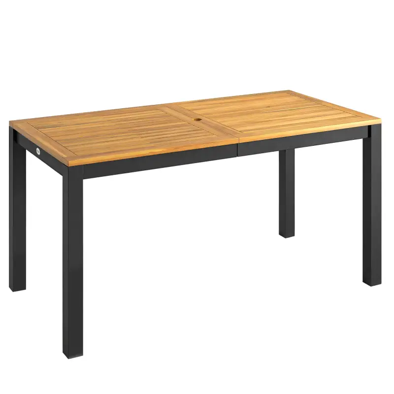 Mesa de Comedor de Jardín de Madera para 6 Personas con Superficie de Listones Orificio 150x75x75 cm Natural Mesa de Comedor de Jardín de Madera para 6 Personas con Superficie de Listones Orificio 150x75x75 cm Natural