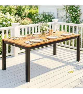 Mesa de Comedor de Jardín de Madera para 6 Personas con Superficie de Listones Orificio 150x75x75 cm Natural