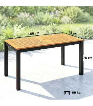 Mesa de Comedor de Jardín de Madera para 6 Personas con Superficie de Listones Orificio 150x75x75 cm Natural