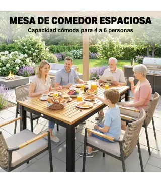 Mesa de Comedor de Jardín de Madera para 6 Personas con Superficie de Listones Orificio 150x75x75 cm Natural
