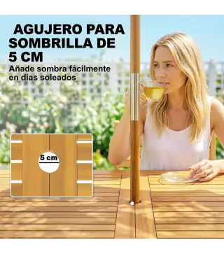 Mesa de Comedor de Jardín de Madera para 6 Personas con Superficie de Listones Orificio 150x75x75 cm Natural